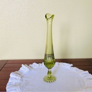 Fenton Green Glass Footed Pedestal Stretch Swung Vase